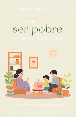 A visually striking graphic representation of the book title 'Como ser pobre e não enlouquecer', with an emphasis on themes of financial wisdom, family bonding, and prosperity despite low income