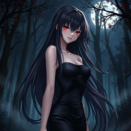 A captivating light novel cover featuring a tall female character with long, glossy black hair that flows elegantly around her