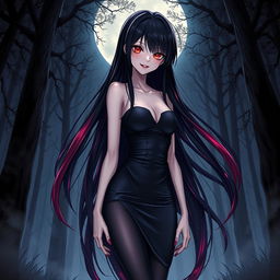 A captivating light novel cover featuring a tall female character with long, glossy black hair that flows elegantly around her