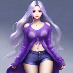 A full body, high-quality digital art image of a cute girl with long, flowing silver hair