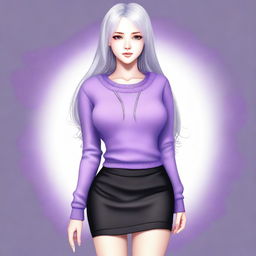 A high-quality, full body digital art image showcasing a cute girl with long, silver hair