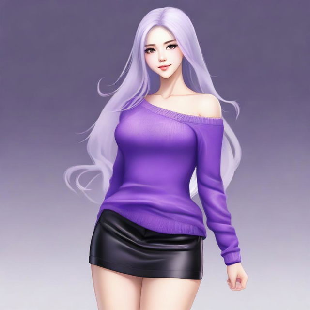 A high-quality, full body digital art image showcasing a cute girl with long, silver hair