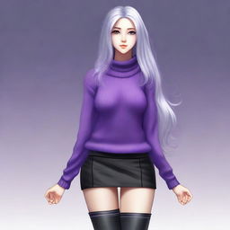 A high-quality, full body digital art image showcasing a cute girl with long, silver hair