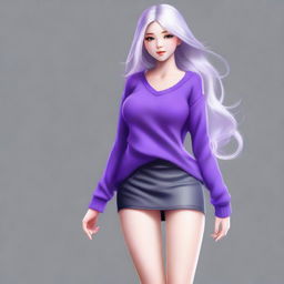 A high-quality, full body digital art image showcasing a cute girl with long, silver hair