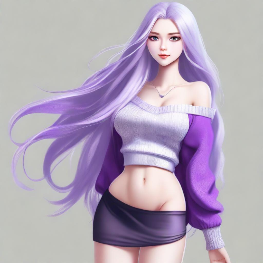 A high-quality, full body digital art image of a cute girl with long, flowing silver hair