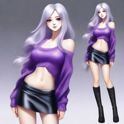 A high-quality, full body digital art image of a cute girl with long, flowing silver hair