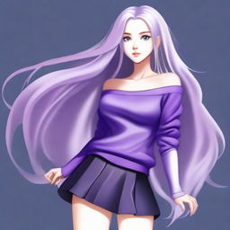 A high-quality, full body digital art image of a cute girl with long, flowing silver hair