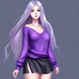 A high-quality, full body digital art image of a cute girl with long, flowing silver hair