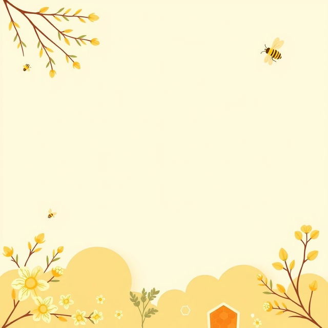 A beautiful and minimalistic background for honey sales, featuring soft pastel colors like light yellow and cream, with delicate illustrations of honeycombs and bees