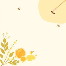 A beautiful and minimalistic background for honey sales, featuring soft pastel colors like light yellow and cream, with delicate illustrations of honeycombs and bees