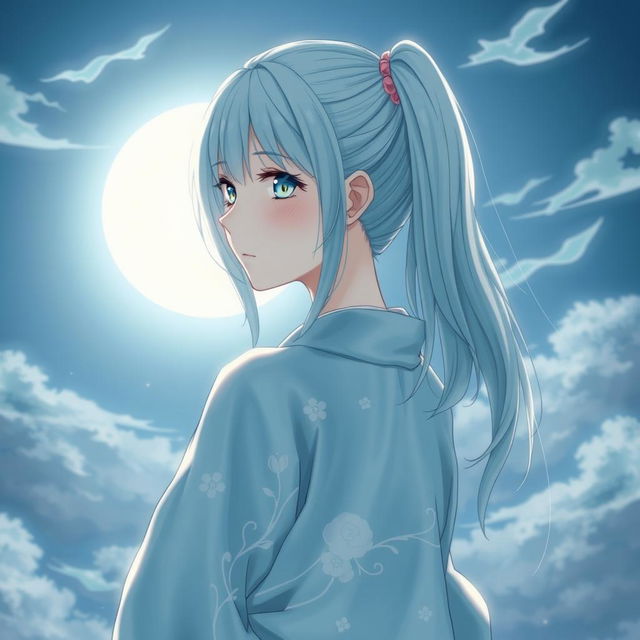 A beautiful light novel cover featuring a female character with soft-cyan hair styled in an elegant ponytail, which gracefully flows down her back