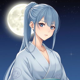 A beautifully illustrated light novel cover featuring an adult female character with soft-cyan hair styled in a sleek ponytail, cascading gently down her back