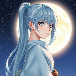 A beautifully illustrated light novel cover featuring an adult female character with soft-cyan hair styled in a sleek ponytail, cascading gently down her back