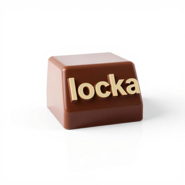 A realistic 3D render of a chocolate cube featuring the text "Blocka" embossed in white letters on its glossy surface