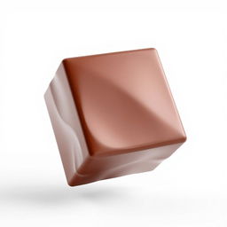 A realistic 3D render of a chocolate cube in mid-air against a pristine white background