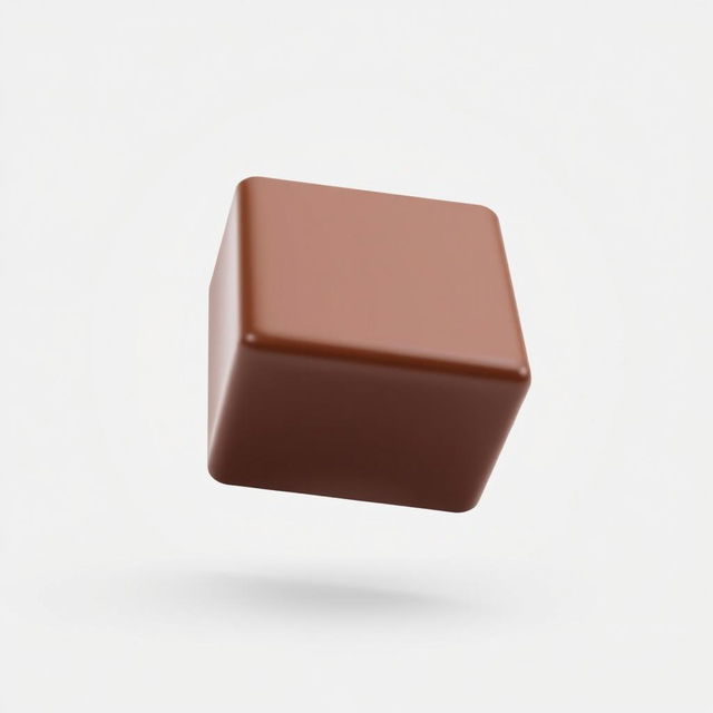 A realistic 3D render of a chocolate cube in mid-air against a pristine white background