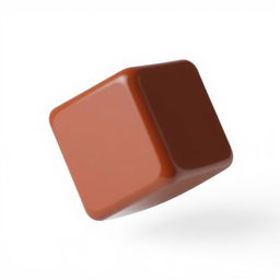 A realistic 3D render of a chocolate cube in mid-air against a pristine white background