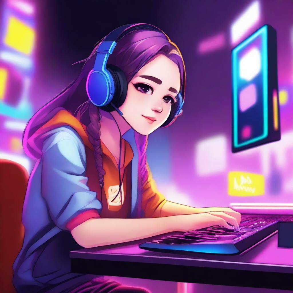 A high-quality digital art piece featuring a girl who is a streamer