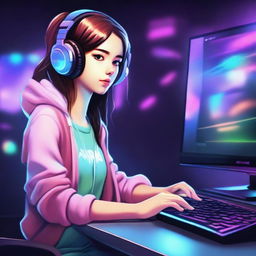 A high-quality digital art piece featuring a girl who is a streamer