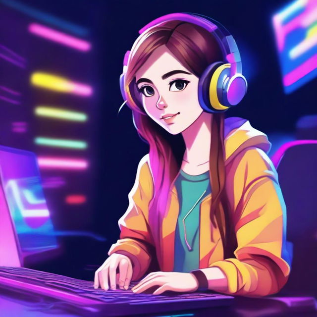 A high-quality digital art piece featuring a girl who is a streamer