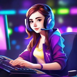 A high-quality digital art piece featuring a girl who is a streamer