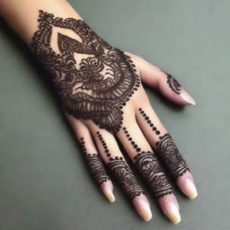 A high-resolution digital art image featuring the front of a hand adorned with a detailed Mehndi design