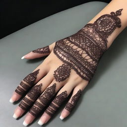 A high-resolution digital art image featuring the front of a hand adorned with a detailed Mehndi design