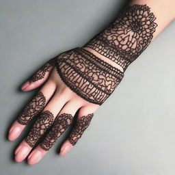 A high-resolution digital art image featuring the front of a hand adorned with a detailed Mehndi design