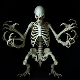 A pale, eerie creature with a strikingly exposed ribcage, showcasing haunting and intricate skeletal structures