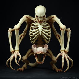 A pale fleshy creature with an unsettling exposed ribcage, vividly displaying its intricate skeletal structure