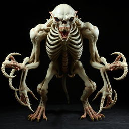 A pale fleshy creature with an unsettling exposed ribcage, vividly displaying its intricate skeletal structure