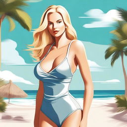 A high-quality digital art image showcasing a beautiful blonde woman with a voluptuous figure