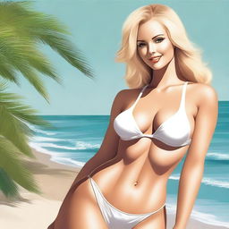 A high-quality digital art image showcasing a beautiful blonde woman with a voluptuous figure