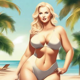 A high-quality digital art image showcasing a beautiful blonde woman with a voluptuous figure