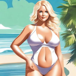 A high-quality digital art image showcasing a beautiful blonde woman with a voluptuous figure