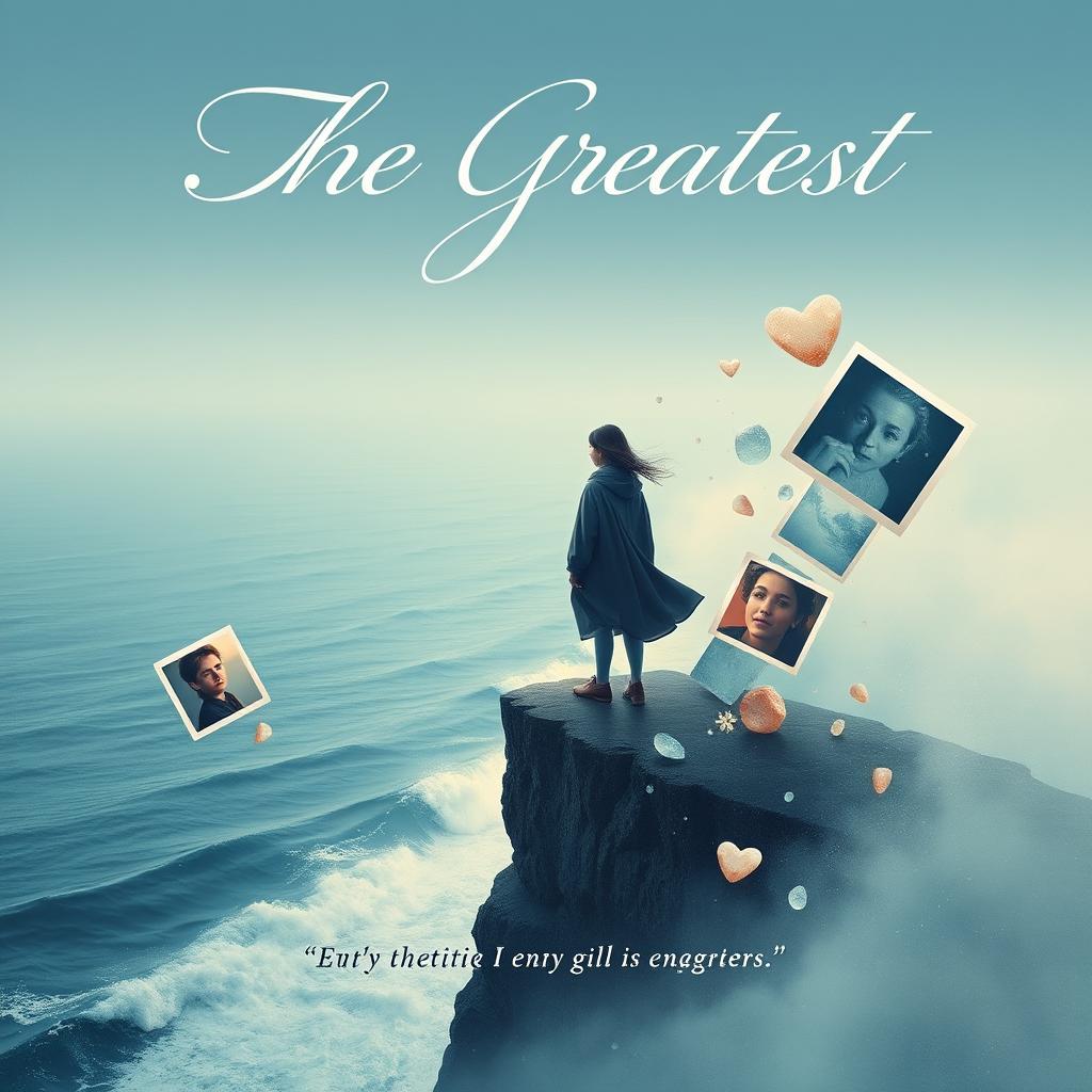 A captivating poster that embodies the theme of unrequited love and sacrifice, inspired by the song 'THE GREATEST' by Billie Eilish