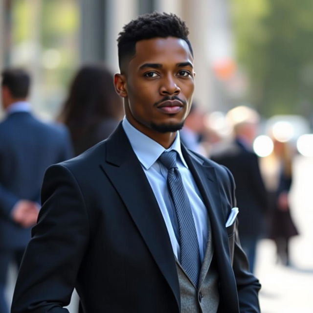 A smartly dressed individual standing confidently, exuding charisma and style