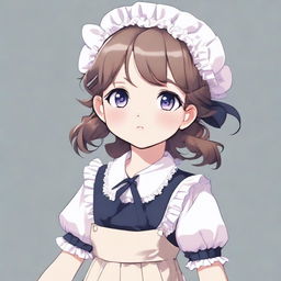 A high-quality digital art showcasing a full-body portrait of a cute little maid girl