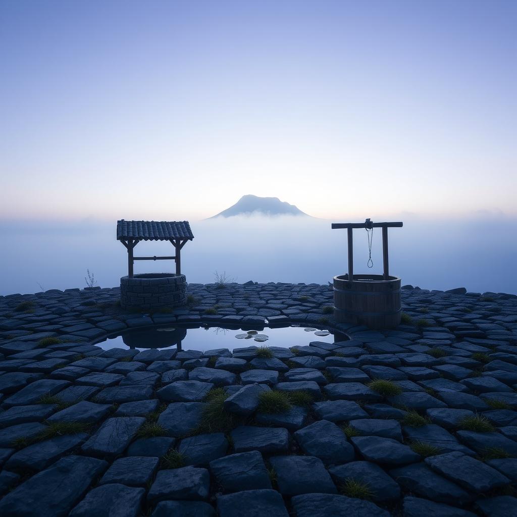 A picturesque scene depicting a short expanse of land featuring flat, neatly arranged stones with a little scattered grass interspersed among the stone gaps