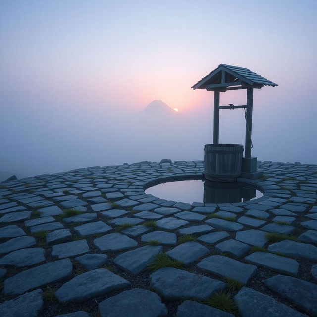 A picturesque scene depicting a short expanse of land featuring flat, neatly arranged stones with a little scattered grass interspersed among the stone gaps