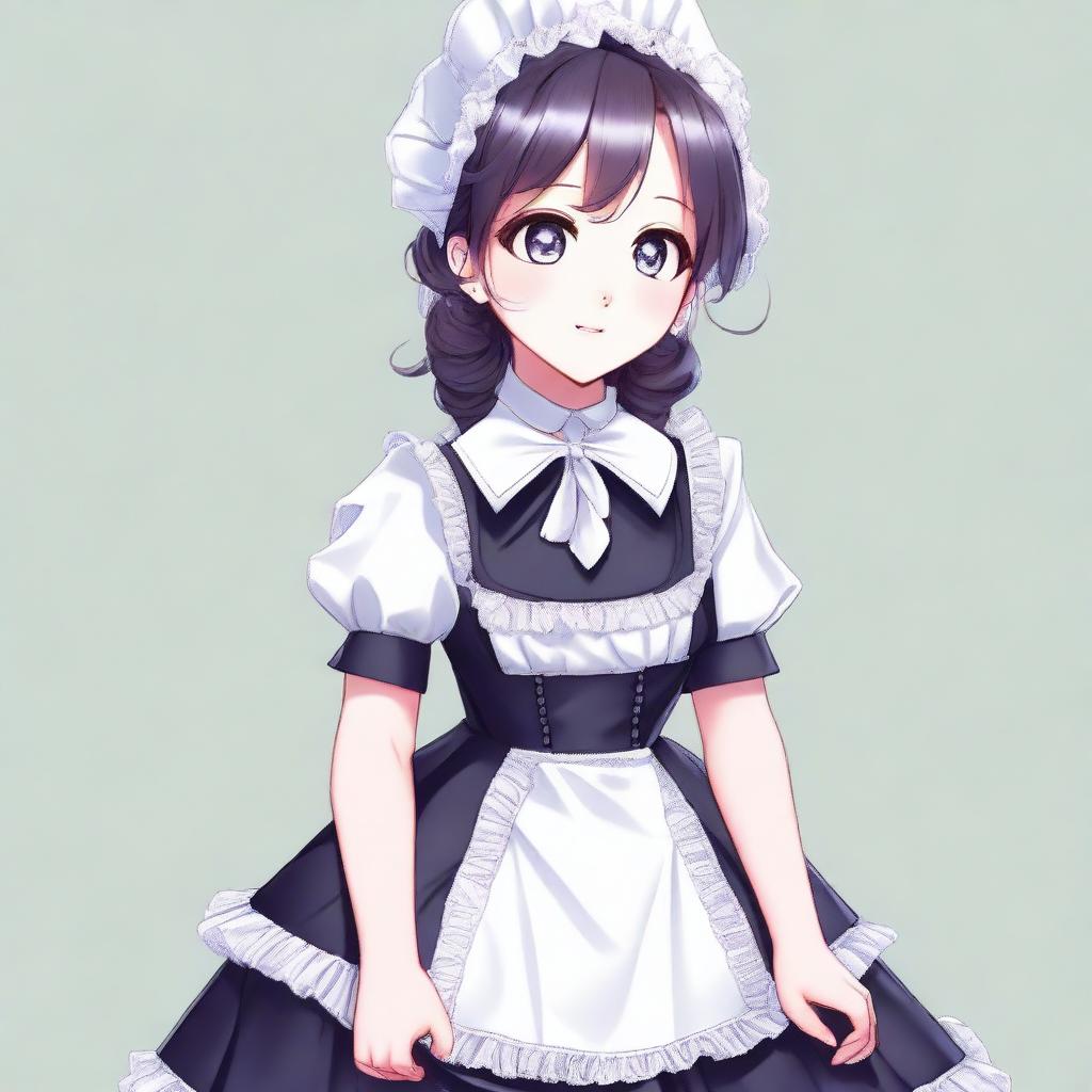 This is a high-quality digital art image that showcases a full-body portrait of a cute maid girl