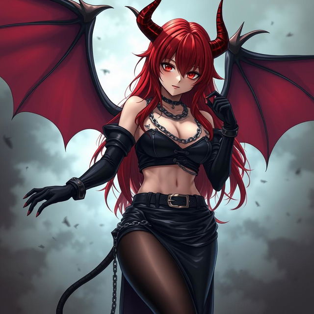 A captivating and sexy demon gothic anime girl, with dramatic demonic wings and prominent horns, pinning you down in an evocative scene