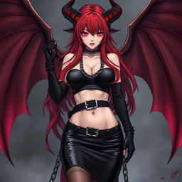 A captivating and sexy demon gothic anime girl, with dramatic demonic wings and prominent horns, pinning you down in an evocative scene
