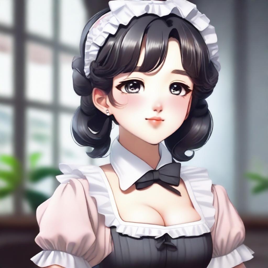 This is a high-quality digital art image that showcases a full-body portrait of a cute maid girl