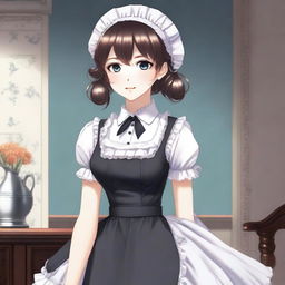 This is a high-quality digital art image that showcases a full-body portrait of a cute maid girl