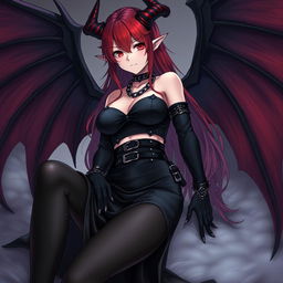 A seductive demon gothic anime girl, captivatingly pinning you down in an intimate scene