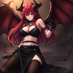 A seductive demon gothic anime girl, captivatingly pinning you down in an intimate scene