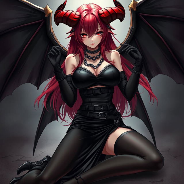 A seductive demon gothic anime girl, captivatingly pinning you down in an intimate scene