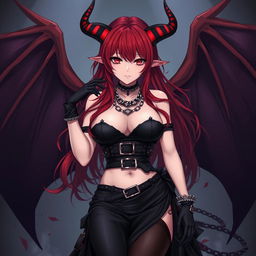 A seductive demon gothic anime girl, captivatingly pinning you down in an intimate scene