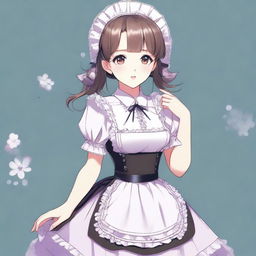 A high-quality digital art piece presenting a full-body portrait of a cute maid girl